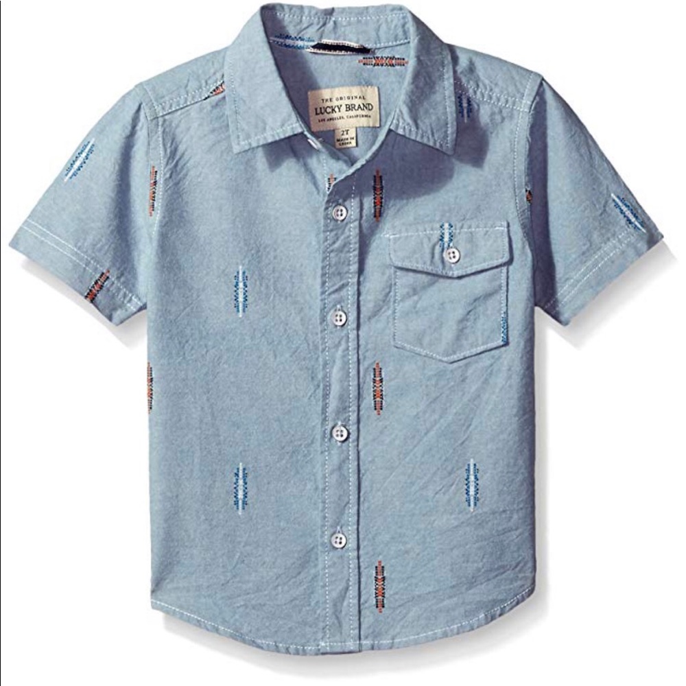 Lucky Brand Boys Blue Aztec Print Short Sleeve‎ Button Up Shirt